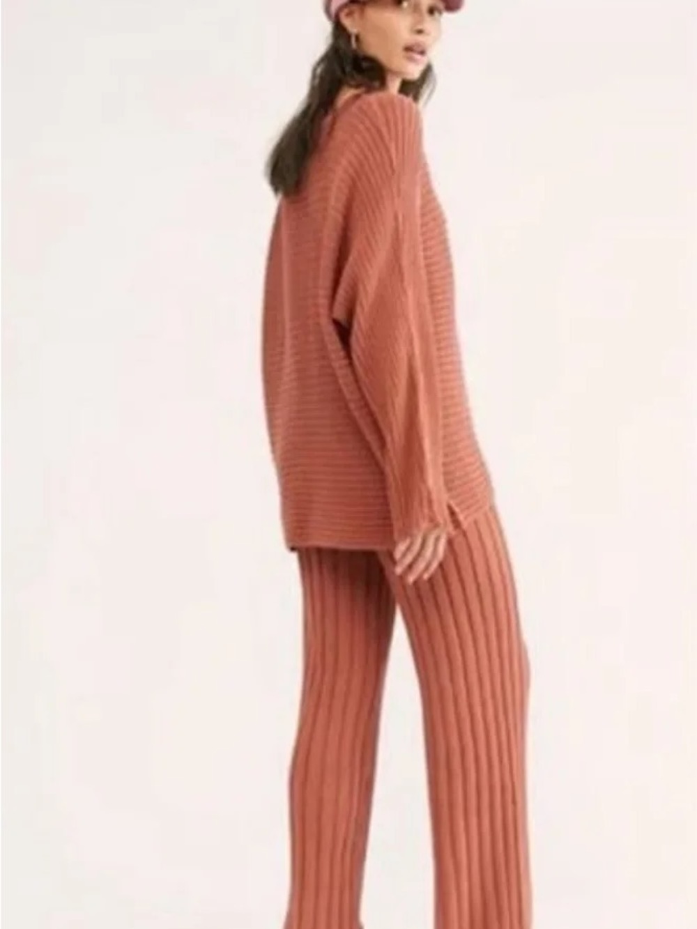 Free People Beach Knit Set Rust Orange Ribbed Size M Matching Set - Picture 2 of 11